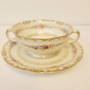 KPM Royal Ivory Antique Soup/Bulion Bowl And Saucer